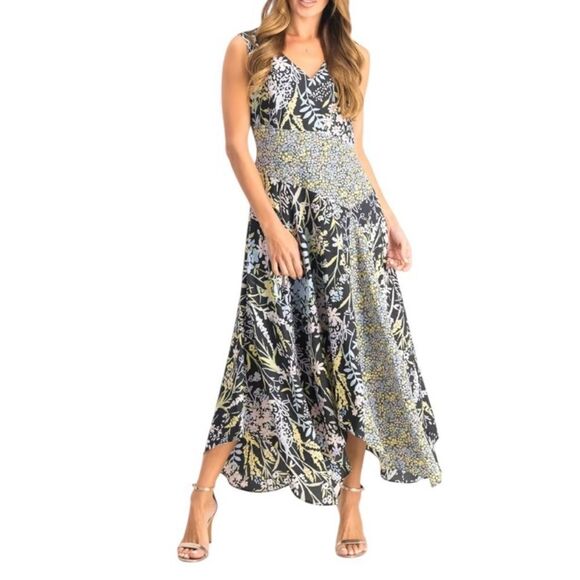 Calvin Klein Pastel Floral Print Handkerchief Hem Midi Dress - Picture 1 of 10